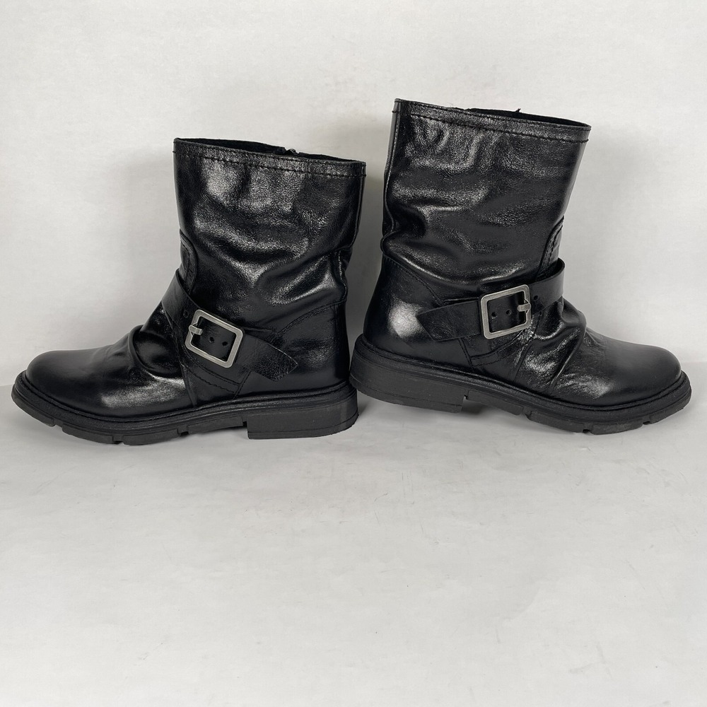 Miz Mooz Holdyn Boots Womens Size 40 US 9.5 Black Leather Shiny Ruched Zip Shoes - Picture 7 of 10